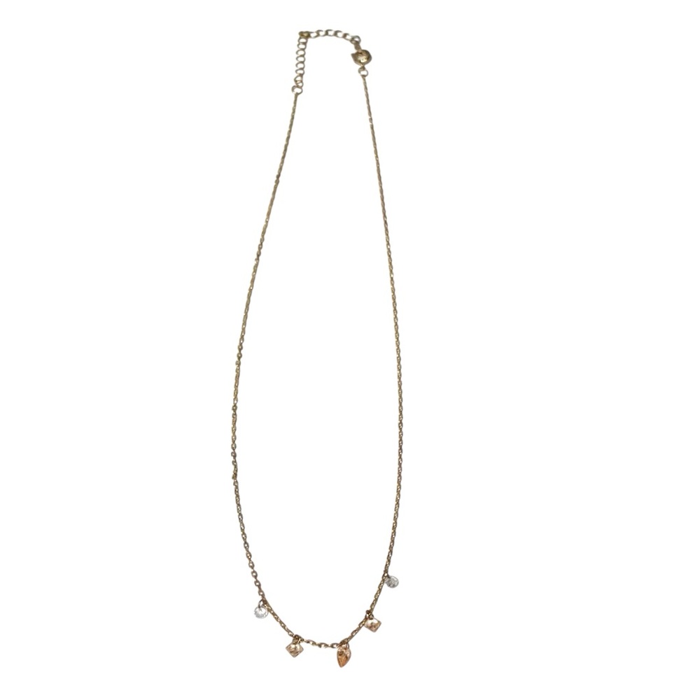 Gold‎ Plated Sterling Silver Small Crystal Dangle Necklace Jewelry